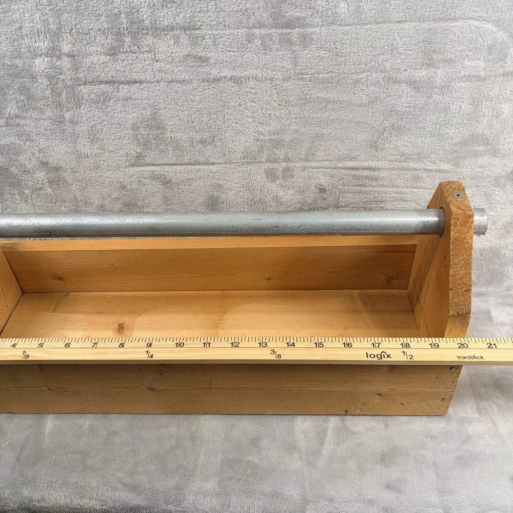 Rustic Handmade Wooden Tool Caddy Tote w/ Metal Pipe Handle Primitive Industrial